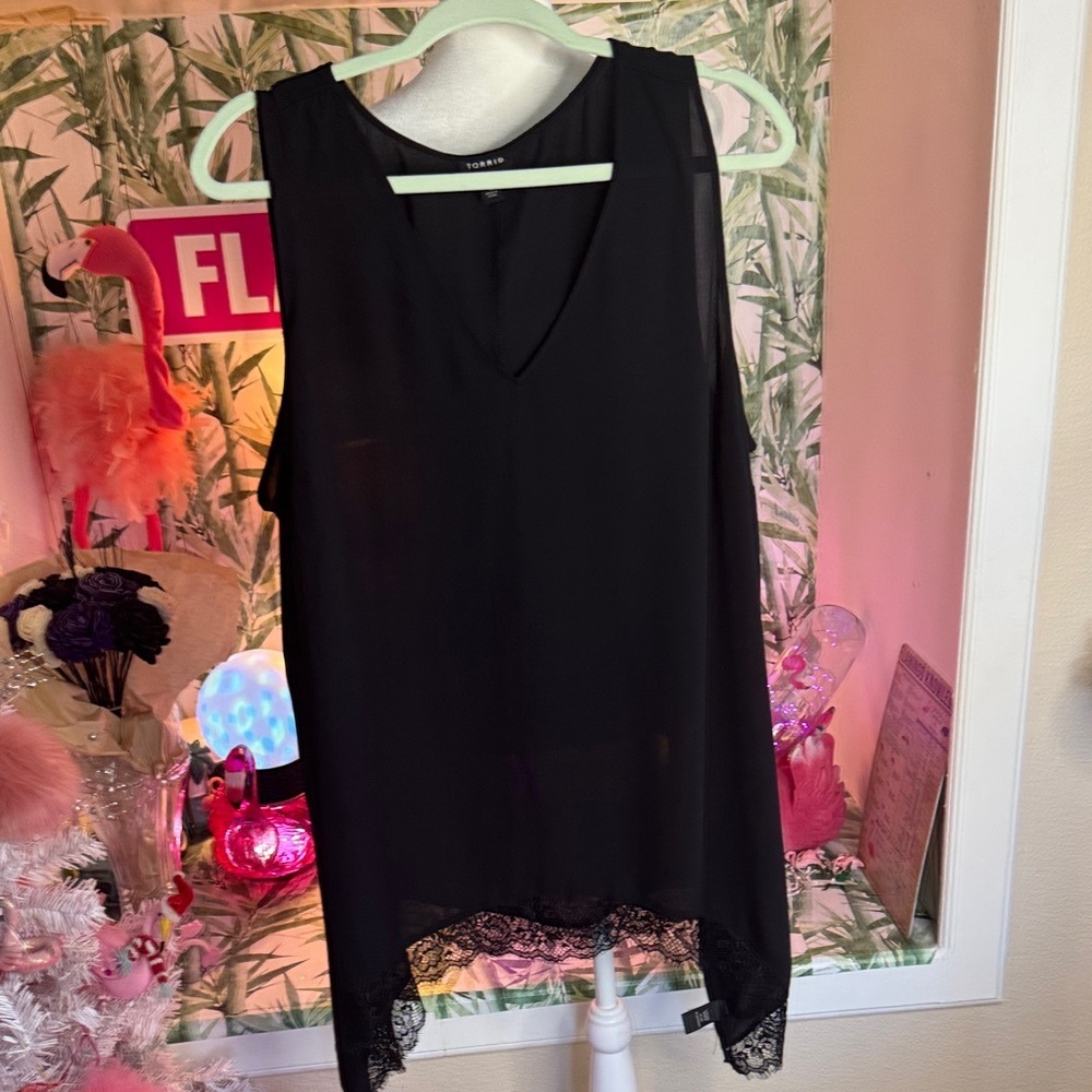Torrid Black Sleeveless Top with Lace Hem